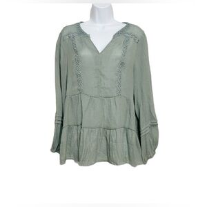 Zac & Rachel V-Neck Lace Trim Peasant Top
